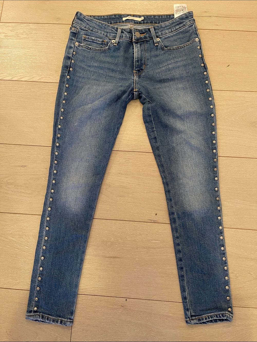 Women's Blue Skinny Jeans with Side Stud Trim